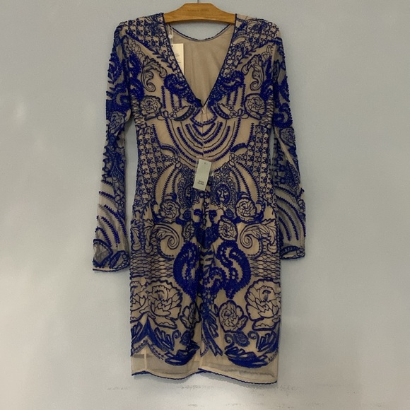 Hand beaded blue with nude lining River Island dress - Picture 2 of 8